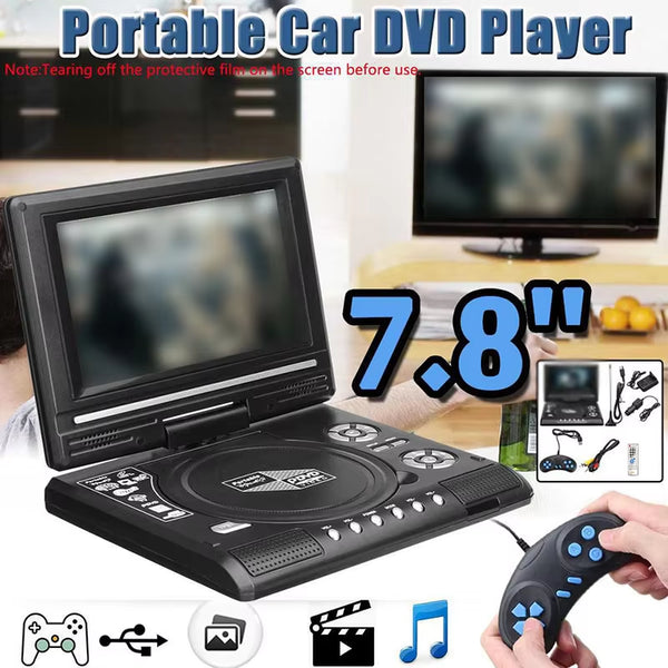 Reproductor de DVD Portátil de 9.8 Pulgadas con Función de TV, Lector de Tarjetas Integrado y Pantalla Giratoria